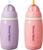 Tommee Tippee Insulated Active Straw Cup, 266ml, Spill-Proof Purple, peach 