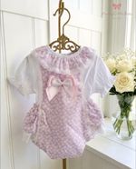 Lilac and White 2PC Bow Romper with Frilled Collar Top