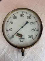 Vintage Brass Pressure Gauge, 0 - 320 bar, 12in face diameter