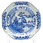 Chinese Porcelain Plate Blue White Lake Landscape Pagoda Diaper Kangxi Qing 18C