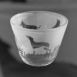 WHIPPET GIFT -  Rustic Glass Tealight Holder with Whippet Frieze -