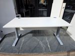 Rectangular Office Desk with White Top, Grey Legs and Modesty Panel - 160cm