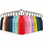 Personalised Faux Leather Keyring Double Sided Engraved Name Key Fob Gift UK
