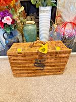 Selfridges Hamper Wicker Basket - Yellow Buckles and Selfridges Tag