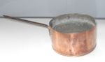 ANTIQUE VICTORIAN LARGE SOLID COPPER RIVETED TIN LINED WITH IRON HANDLE PAN