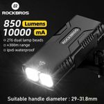 ROCKBROS 10000mAh MTB Mountain Bike Front Light Smart Headlight Waterproof USB