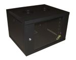 6U 450mm Deep WALL MOUNT 19" RACK DATA CABINET. Side Panels. Glass Door. Black.