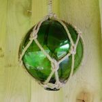 Glass Float Nautical Sea Fishing Buoy Green | 6"/15cm Dia | With Rope Hanger NEW