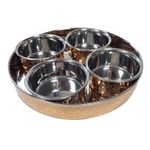 Indian Authentic Traditional 7" Copper Relish Tray Set with 4 Copper Bowl