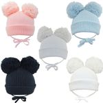 Baby Pom Pom Beanie Hat Double Bobble Cap Strap Boy Girl NB 0-3 3-6 6-12 12-18