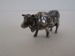 Antique Silver or Silver-Plated Miniature Yoked Cow Figurine 36mm Long