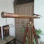 39'' Antique Floor Standing Brass Telescope With Wooden Tripod Stand