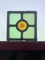 One Small Old Antique piece of leaded stained glass 11cm X 11cm