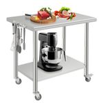 36*24*35inch Stainless Steel Catering Work Top Prep Table Work Bench Wheel Hook