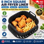 8 Inch Square Air Fryer Liner, Thick Silicone Air Fryer Accessories Reusable