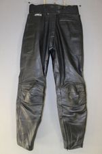 ASHMAN BLACK COWHIDE LEATHER BIKER TROUSERS SIZE 12 - WAIST 30IN/INSIDE LEG 30IN