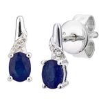 9ct White Gold Oval Sapphire and Diamond  0.9cm Height Drop Earrings by Naava