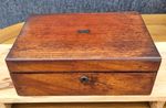 ANTIQUE WOODEN WRITING SLOPE PURPLE LINED FELT - FOR RESTORATION - NO KEY