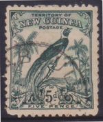 (F321-89) 1931 New Guinea 5d green blue bird of Paradise stamp (CN) 