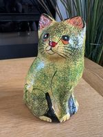 Vintage Folk Art Cat Figurine, Paper Mache Sculpture, Paperweight Rustic Decor