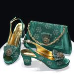 Italian Design Girly Style Golden Color Wedding Shoes And Bag Full Diamond