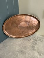 LARGE 44cm Antique Arts & Crafts Solid Copper Tray By Hugh Wallis Oval Design