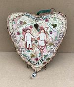 Vintage sweetheart Heart-Shaped Embroidered beaded Pin Cushion 1967-1992 