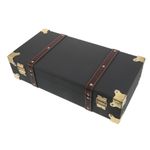 Decorative Vintage Portable Wooden Chest Dark Blue PU Retro Storage Box