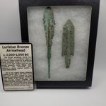 2 Ancient Luristan Bronze Arrowheads c. 2000-1000 B.C. Display Case & Info Card