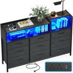 ODK Black Chest of Drawers Bedroom, Dresser Cabinet with 2 Sockets, 2 USB Por...
