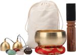 Tibetan Singing Bowl, Hand-Tuned Sound Bowl with 7 Chakra Stone 2 Bells and Carr