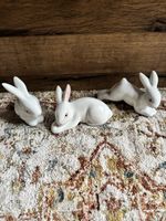 X3 VINTAGE RABBIT WHITE GLAZED CERAMIC PORCELAIN BUNNYFIGURINE COLLECTABLE