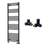 Reina Capo Flat Black Bathroom Heated Towel Rail 1800 x 500 and Manual Valves