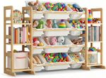 Kids Toy Storage Organizer with 12 Bins, 100% Solid Wood - Natural Finish Montes