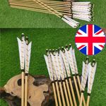 12X 32" Archery Wooden Arrows Handmade Traditional 5'' Feather Recurve Bow Hunt