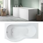 Bathroom 1700mm Round Shower Bath P-Shaped Panel & Screen White Acrylic Modern