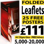 A5, A4 or A3 Folded colour Flyers / Leaflets / Menus on 150gms not 130gms