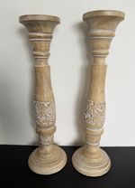Two Wooden Candle Stick Holders Large