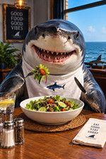 Shark eating a Salad Digital Art/Wallpaper