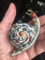 Vintage Cloisonne Enamel Snail  Brass Inlay Collectible