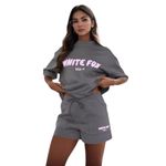 Women's White Oversized Offstage T-shirt Fox Boutique 2 Piece Set Shorts NEW UK