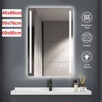LED Bathroom Mirror 3-Color Dimmable Demister Touch Sensor Illuminated Lights