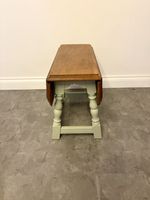 Vintage country Solid Oak Drop Leaf Swivel Top Occasional Side Table sage green