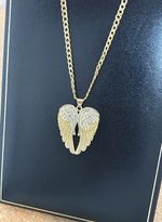 9ct Gold Angel Wings Pendant 60cm Curb Chain Necklace CZ Encrusted Gold Filled