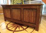 Antique Style Oak Three Panel Linenfold Trunk Ottoman Blanket Chest Excellent
