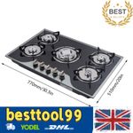 5 Burner Gas Stove Cast Iron Gas Hob Burner Cooker + Stainless Steel Water Tray