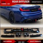 FOR BMW 3 SERIES G20 G21 M SPORT GLOSS BLACK REAR DIFFUSER WITH LIGHT+TIPS 2018+