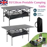 95/120cm Outdoor Folding Camping Table Roll-up Picnic Table with Bottom Storage
