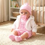BiBi Doll Lifelike Soft Bodied Baby Doll Girl Toy With Pink Design & Sounds 18"