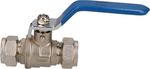 15mm Lever Ball Valve Blue Handle Brass Compression Fitting Stop Shut-Off PN25